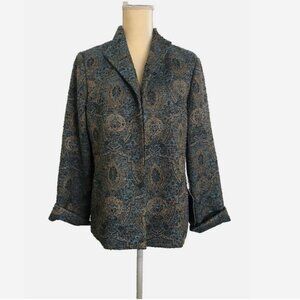 COLDWATER CREEK Gold Aqua Metalli Tapestry Jacket NWT 12 Blazer